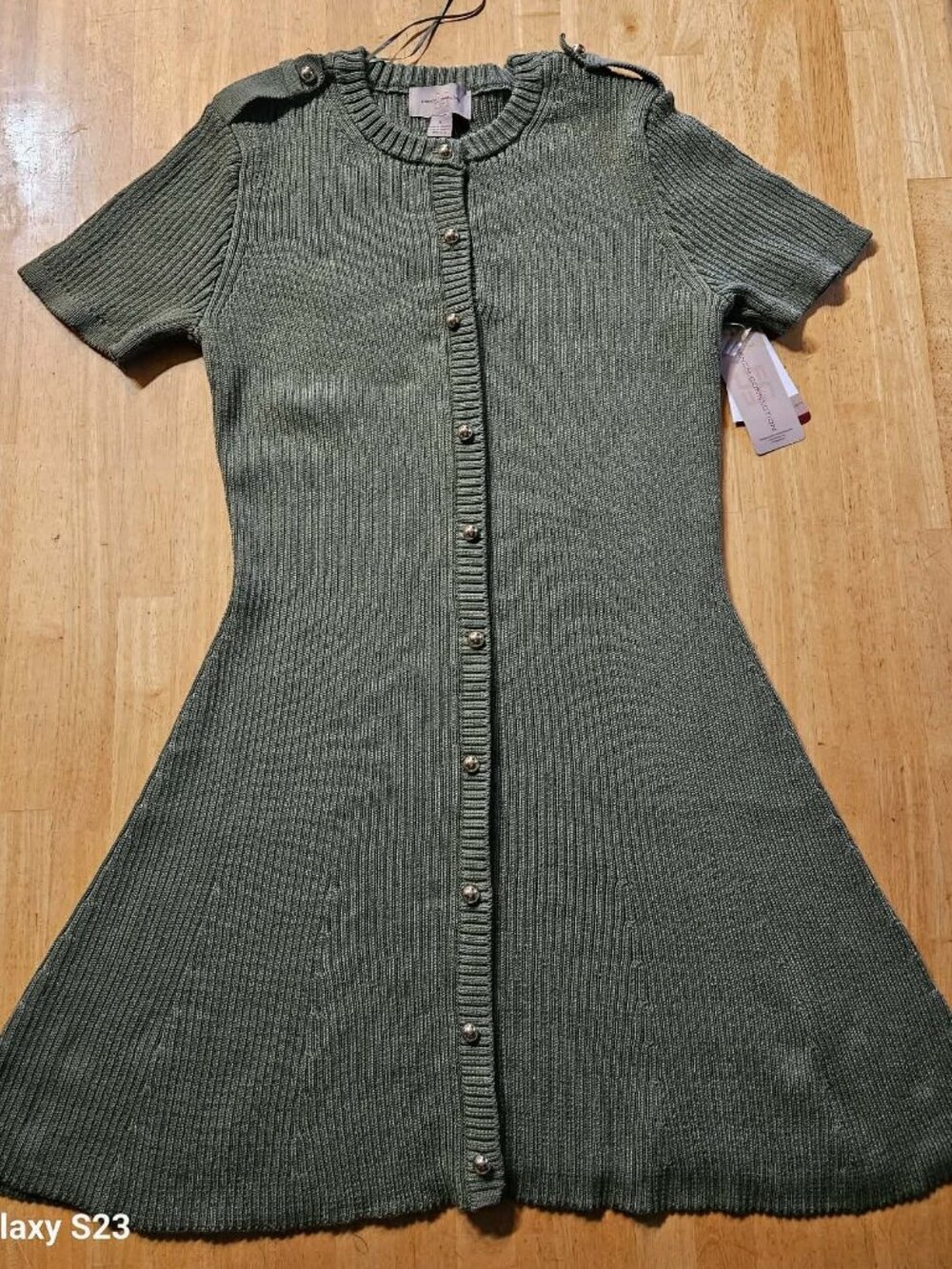 Women's French Connection XL Green Rib Knit Button Front Midi Dress